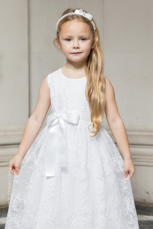Girls White Lace Dress with Sash | Flower Girl Dress | Charles Class